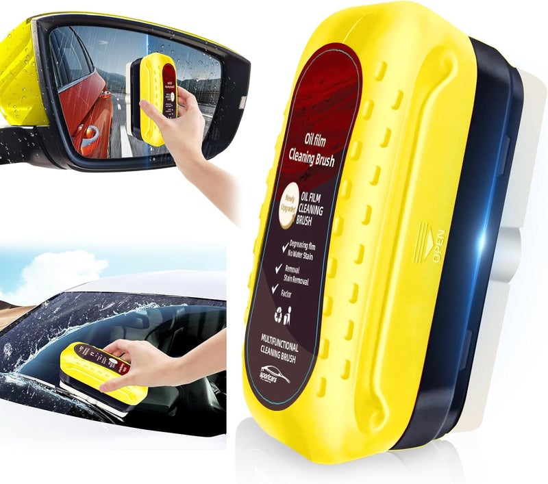 Eiruseed Automotive Oil Film Cleaning Brush with Reusable Foam Sprayer, Upgraded Antifog Glass Cleaning Board, Glass Oil Film Remover for Car Windows & Windshields, Versatile Car Glass Cleaner Brush (Yellow) - Image 1